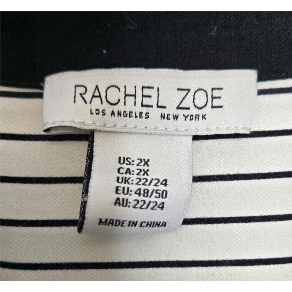 Rachel Zoe Womens Button Up Shirt Plus 2X White Black Striped Long Sleeve Blouse - Picture 4 of 8